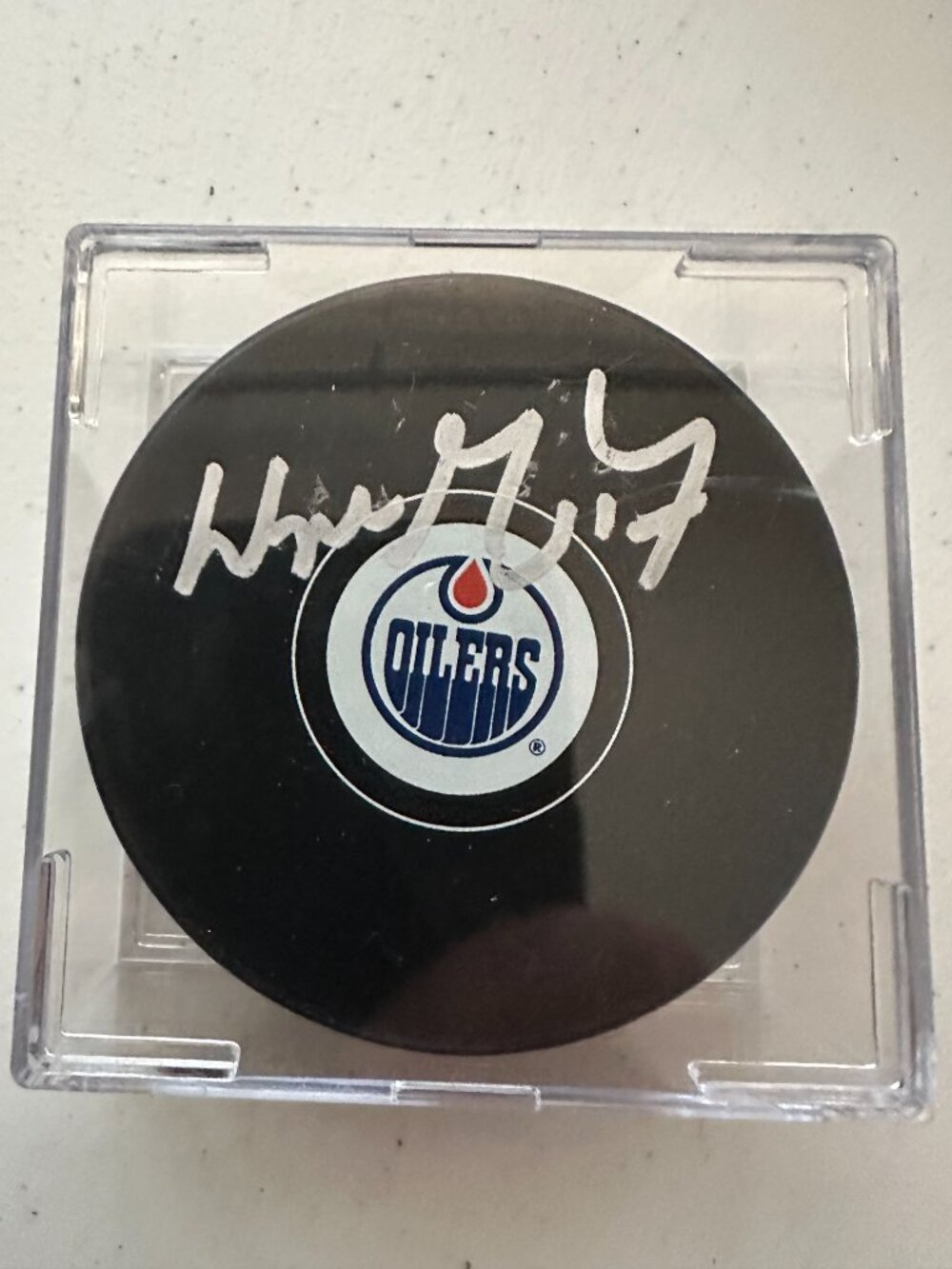 Wayne Gretzky signed Edmonton Oilers autographed NHL hockey puck &case wCOA 840C